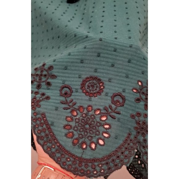 ZARA Green Embroidered Tie Neck Blouse - Picture 5 of 5